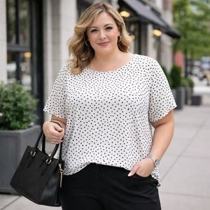 Penningtons White & Black Polka Dot Blouse | Plus Size Short Sleeve Top